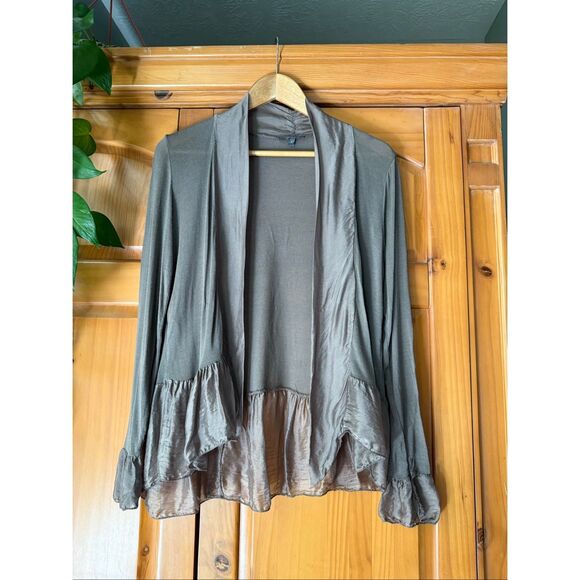 Piazza del Tempio Made in Italy Silk Blend Ruffle Hem Cardigan – Taupe, Size M - Picture 1 of 11